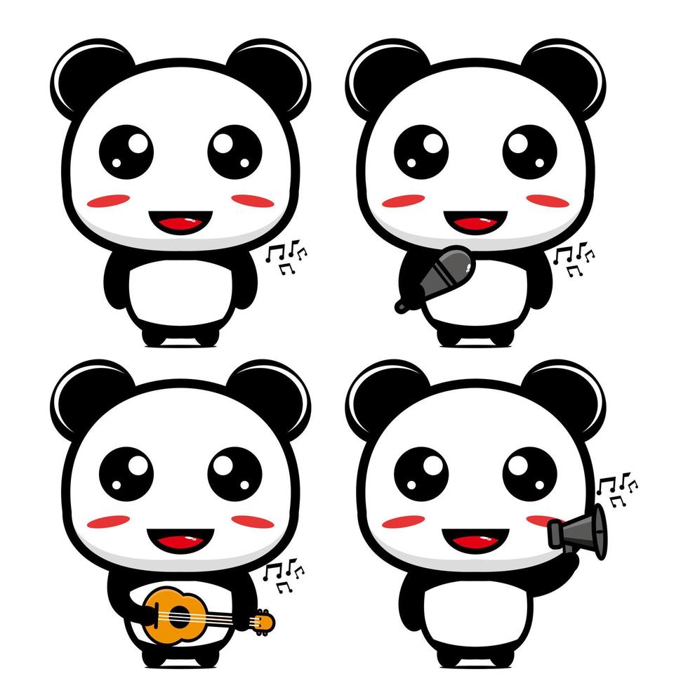 raccolta di set di simpatici design mascotte panda. Isolato su uno sfondo bianco. simpatico personaggio mascotte logo idea bundle concept vettore