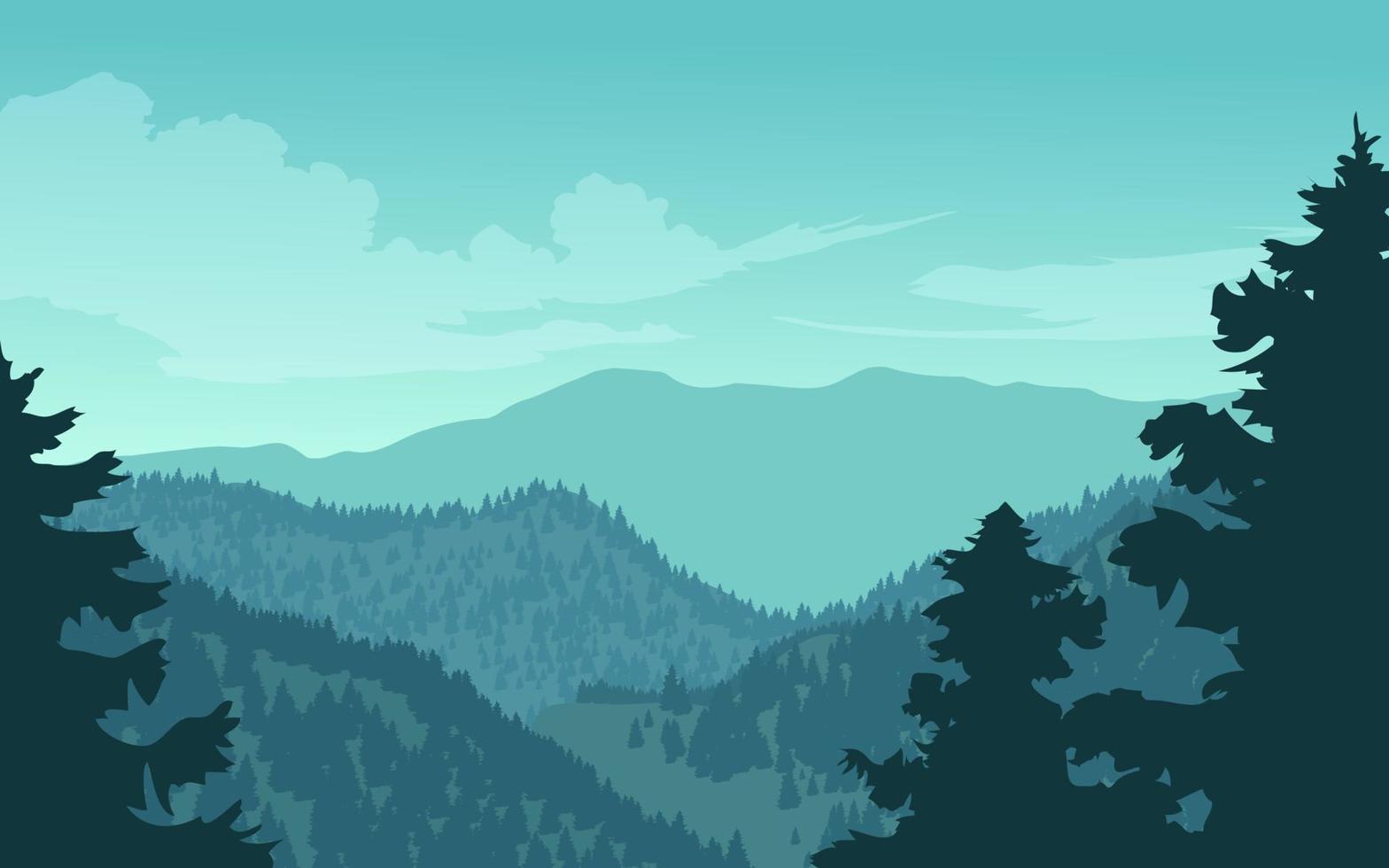 montagna e colline con paesaggio forestale di conifere vettore