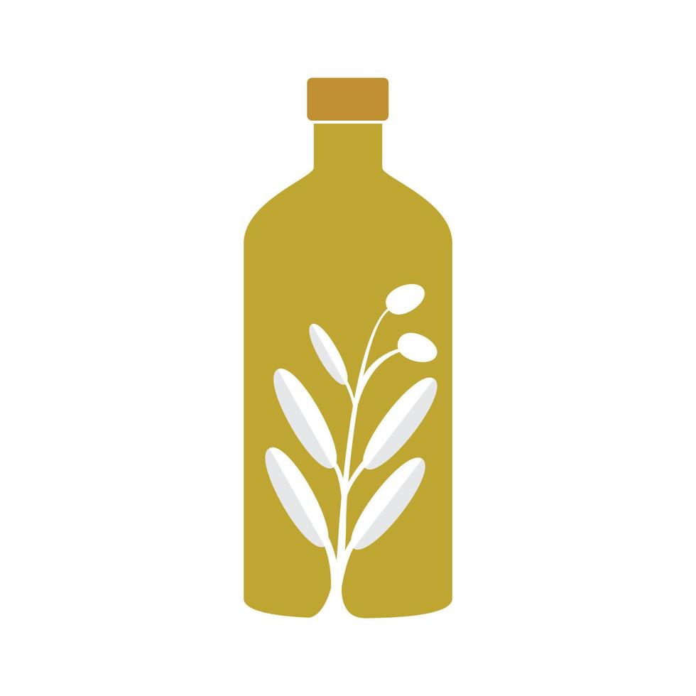 bottiglia d'oro con foglia di olio d'oliva logo design icona simbolo illustrazione vettoriale