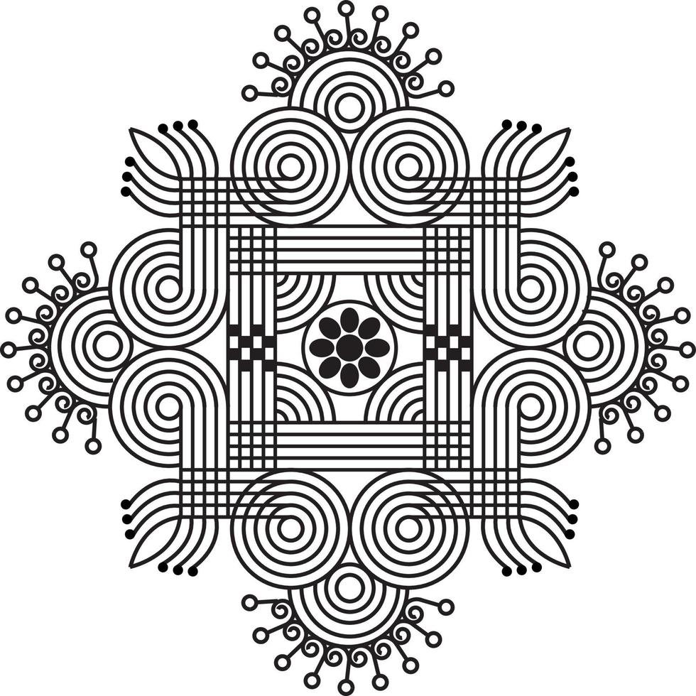 rangoli tradizionali e culturali indiani, alpona, kolam o paisley vector line art. arte bengala india. per la stampa tessile, logo, carta da parati