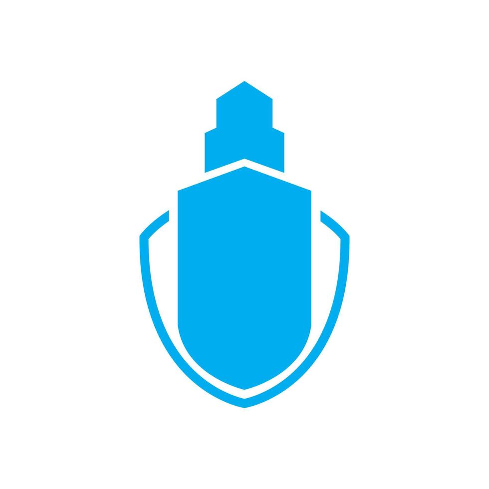 grattacielo blu con scudo logo design grafico vettoriale simbolo icona illustrazione idea creativa