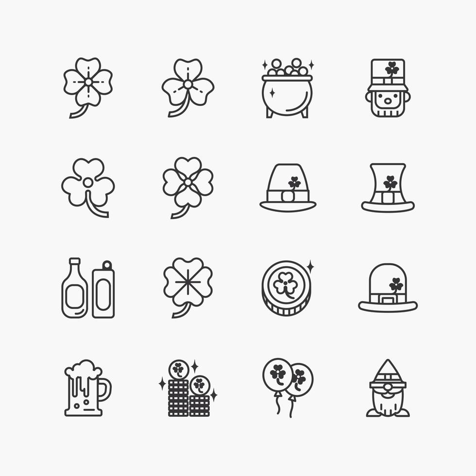 fascio di collezione di icone di linea piatta del giorno di san patrizio. vettore di design semplice