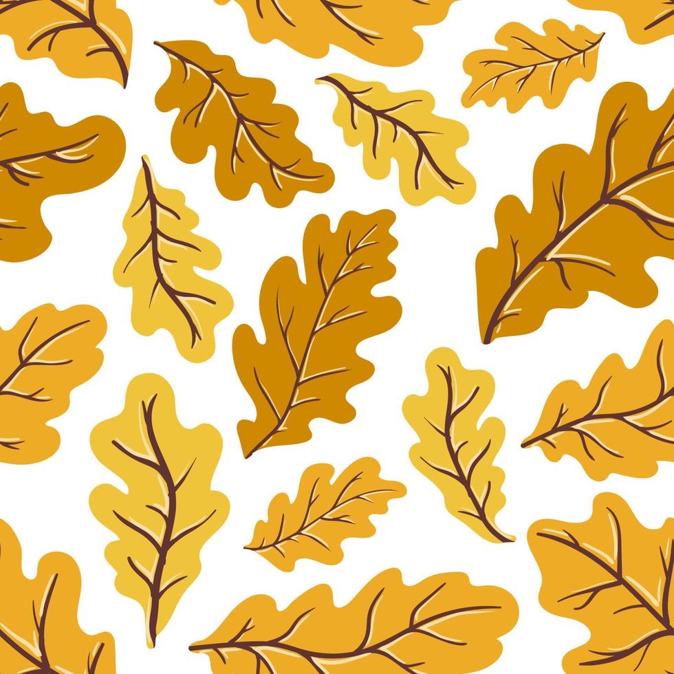 zenzero, oro e giallo autunno foglie di quercia reticolo senza giunte. trama di un ramo di un albero a foglie caduche caduta per tessuti, carta da imballaggio, sfondi e altri disegni. vettore