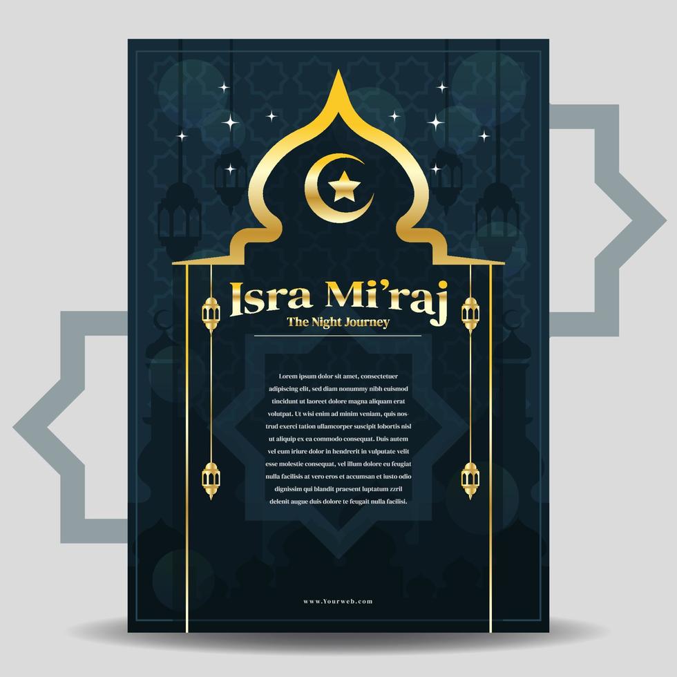 poster della festa di Isra Miraj dorato scuro fantasia vettore