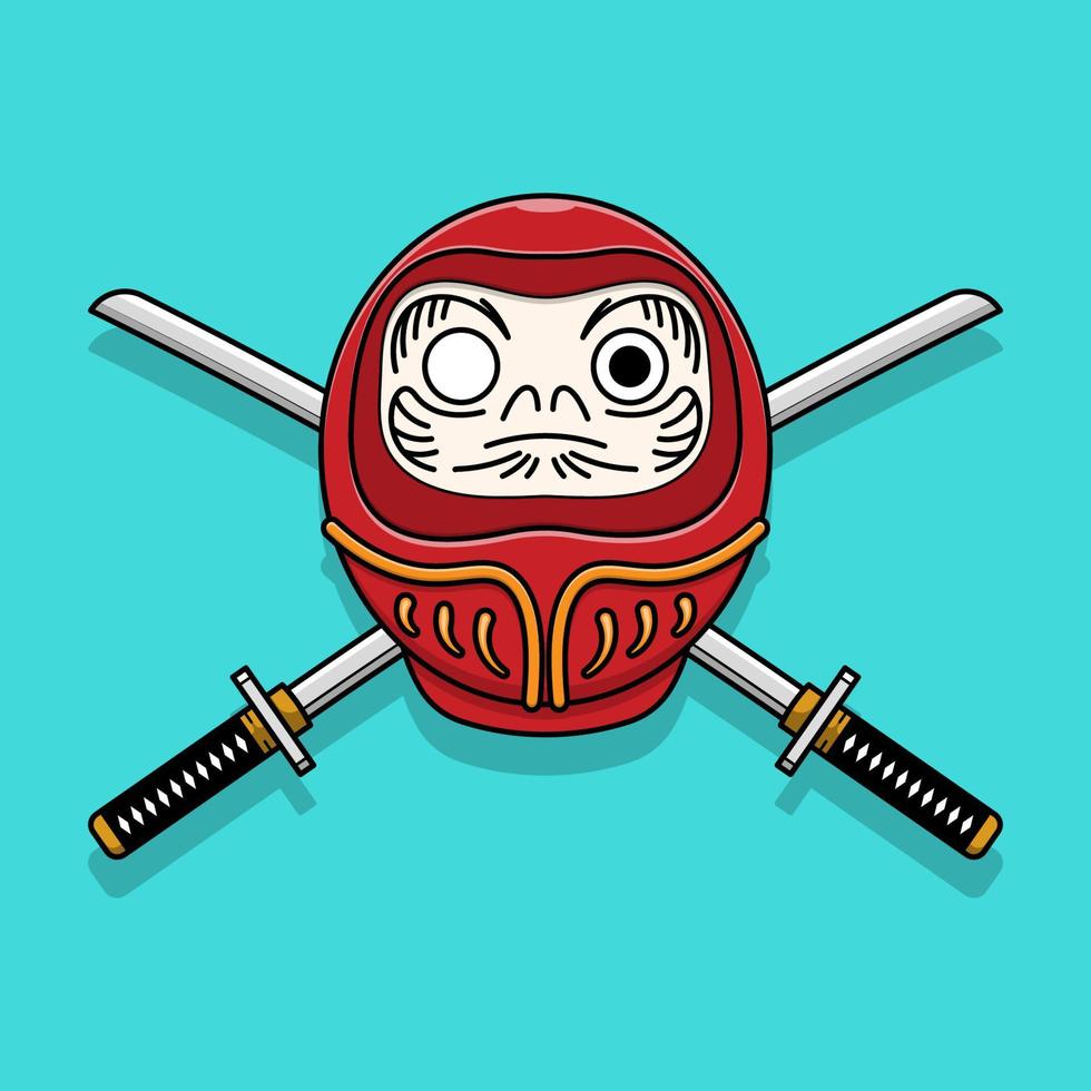 bambola giapponese daruma con spada katana, illustrazione vettoriale eps.10