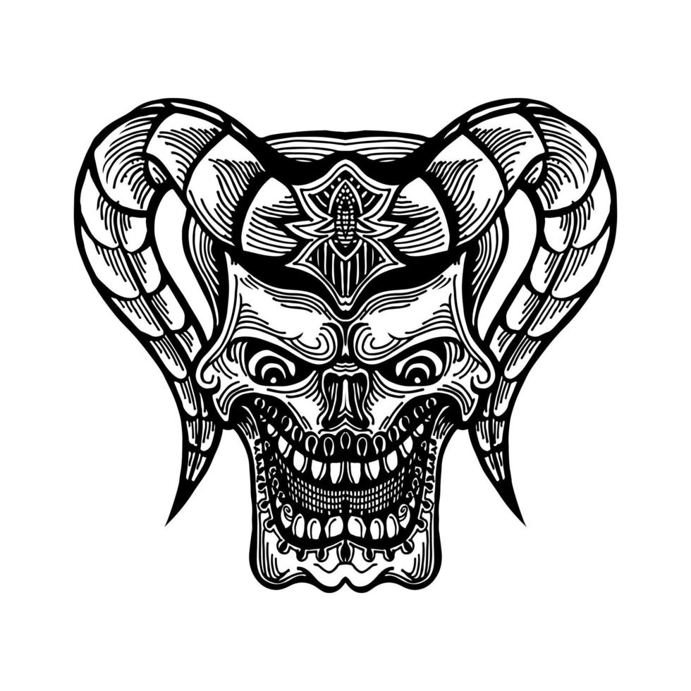 vettore di disegno del tatuaggio del viso del demone disegnato a mano