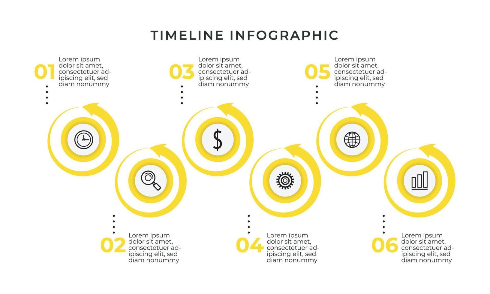 modello di infografica rotondo giallo in 6 passaggi vettore