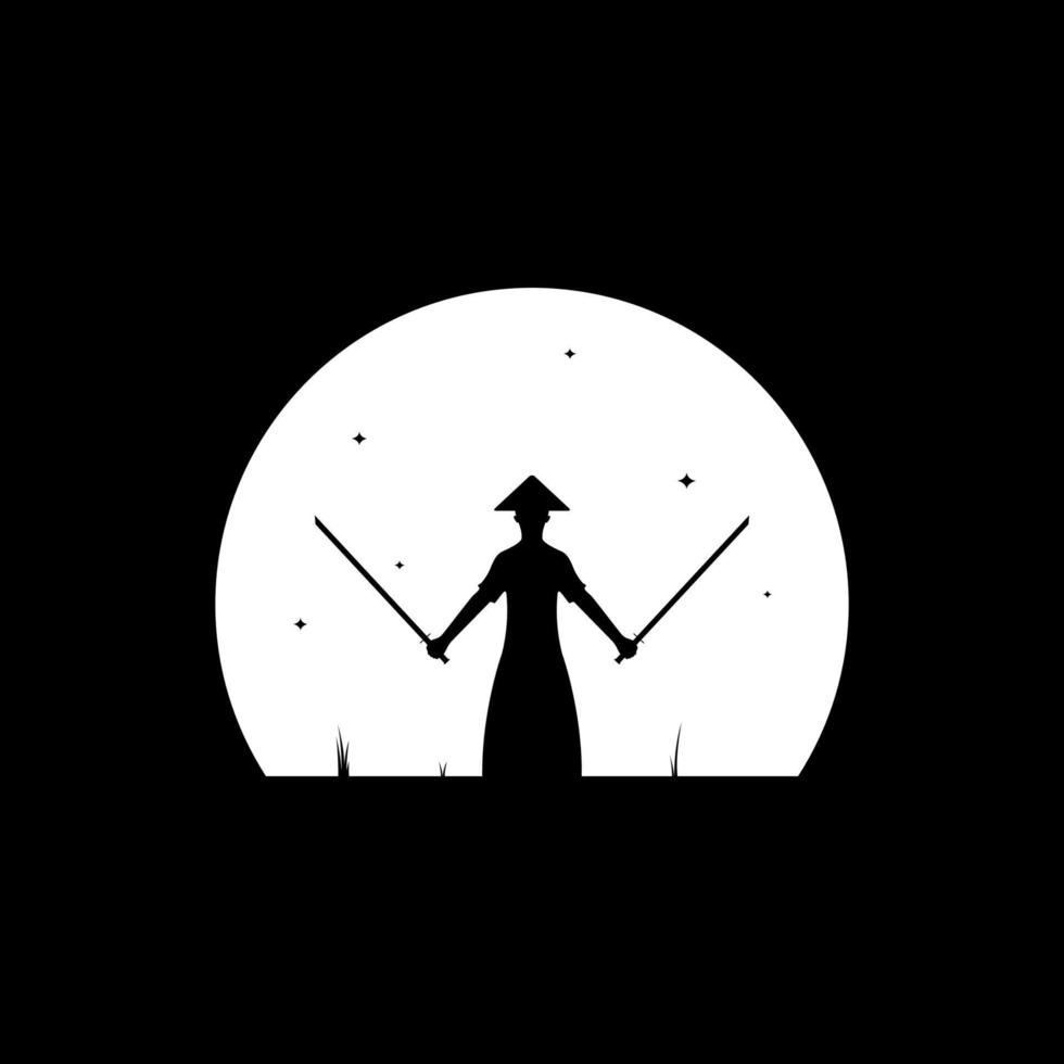 notte di formazione samurai con logo luna disegno vettoriale simbolo grafico icona illustrazione idea creativa