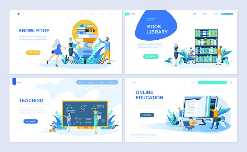 Set di modello di pagina di destinazione per Istruzione, Conoscenza, Libreria di libri, Insegnamento. I concetti piani dell&#39;illustrazione moderna di vettore hanno decorato il carattere della gente per il sito Web e lo sviluppo del sito Web mobile.