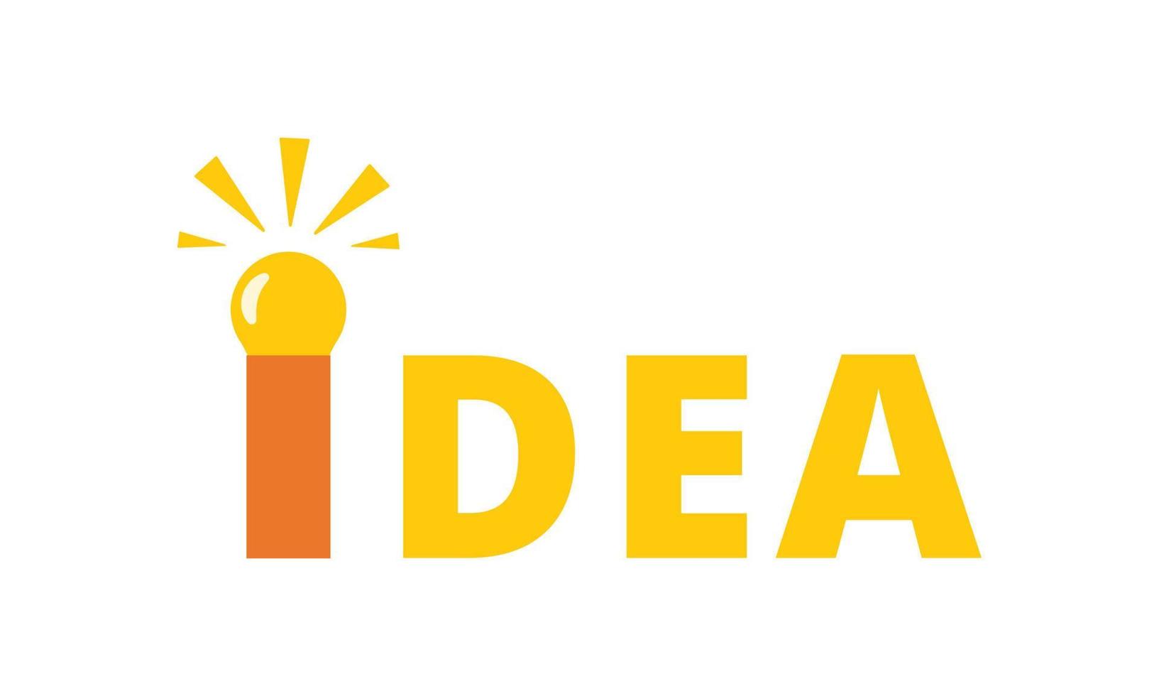 buona idea concetto. idea di lettering con una lampadina accesa. pensiero creativo, simbolo di brainstorming. etichetta per la progettazione di post, banner. illustrazione vettoriale piatta.