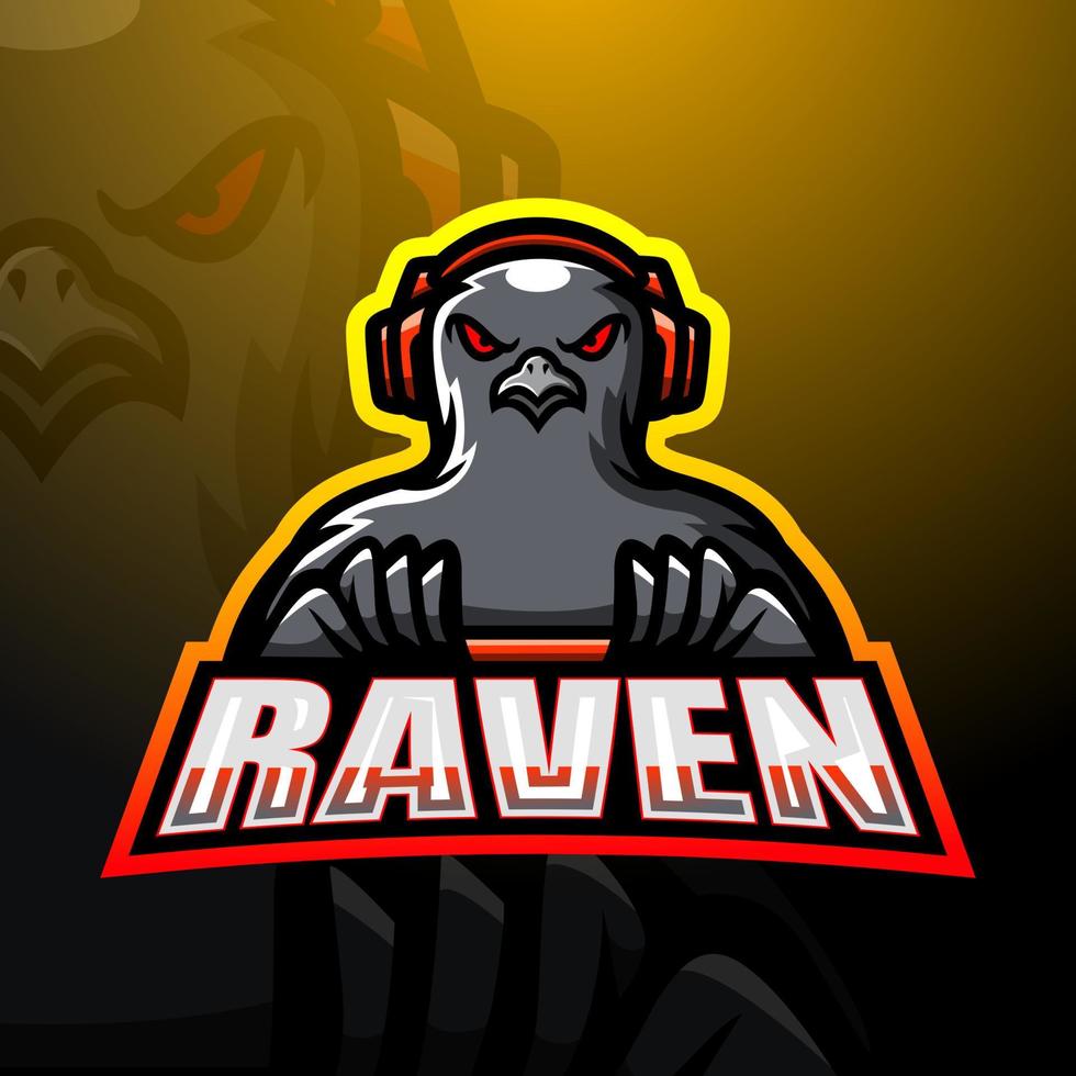 design del logo della mascotte esport del giocatore di gioco del corvo vettore