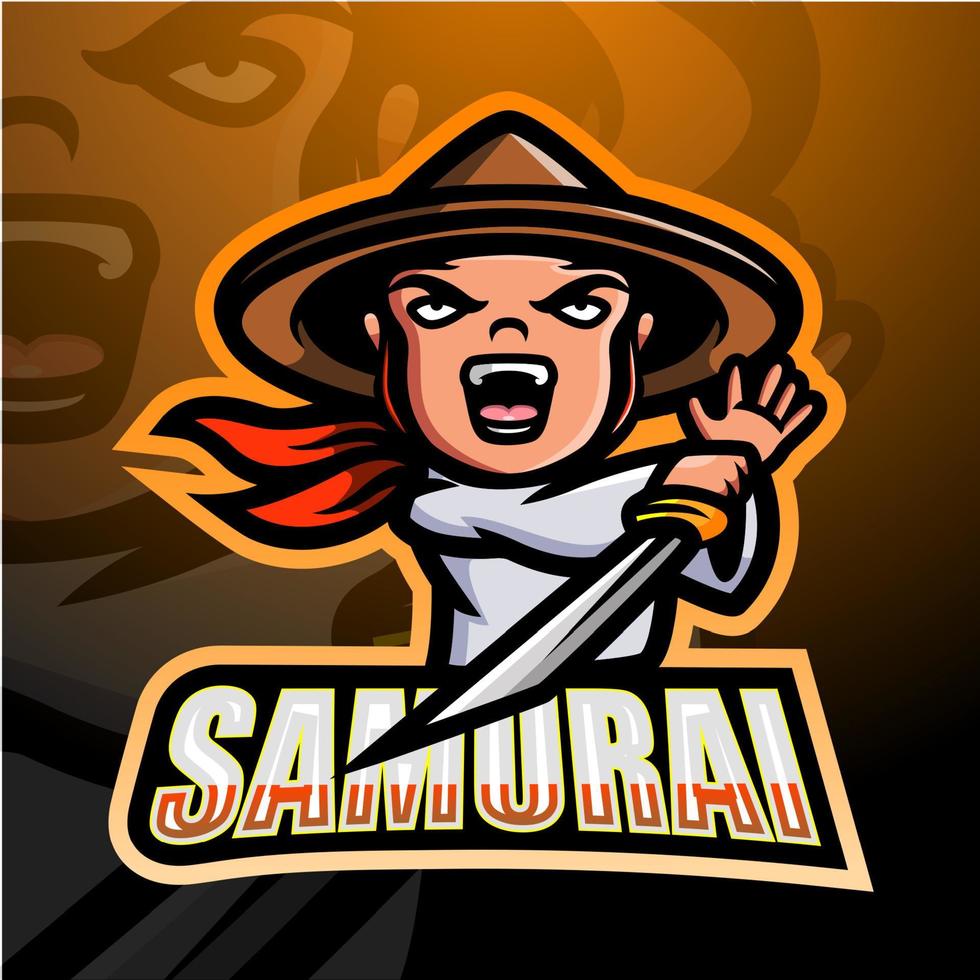 design del logo esport della mascotte del samurai vettore