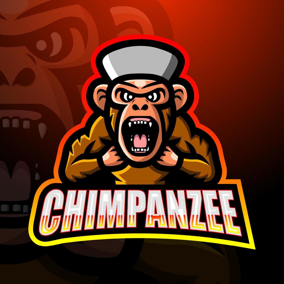 design del logo esport della mascotte dello scimpanzé vettore