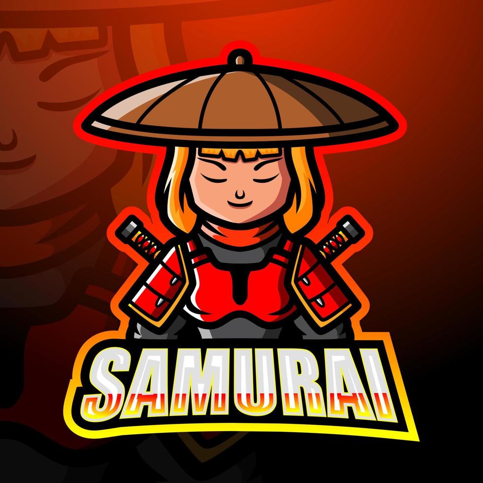 design del logo esport della mascotte del samurai vettore