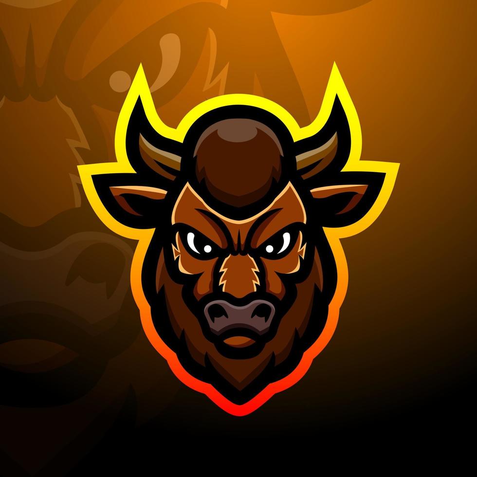 design del logo esport della mascotte della testa di bisonte vettore