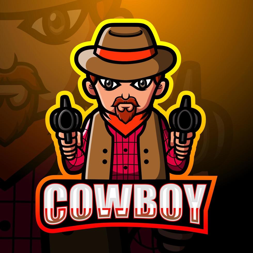 design del logo esport della mascotte del cowboy vettore