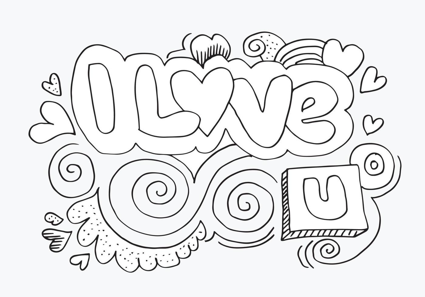 ti amo scritte a mano e doodles elementi illustrazione vettoriale per biglietti di auguri di design, tatuaggi, inviti per le vacanze.