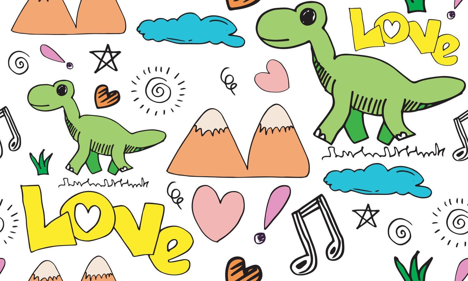 modello senza cuciture di dinosauro amante della musica per la moda per bambini. sfondo infantile con simpatici dinosauri. illustrazione vettoriale animale del fumetto