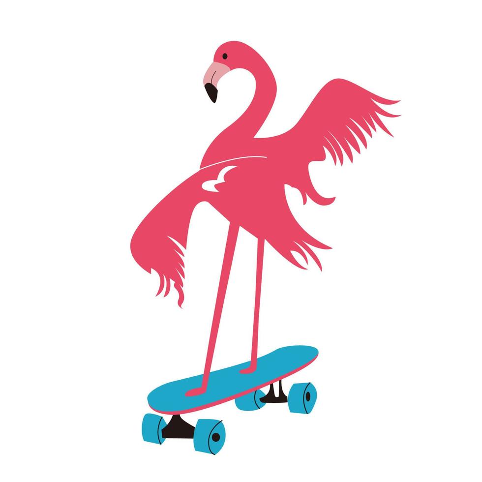 skateboard fenicottero rosa vettore