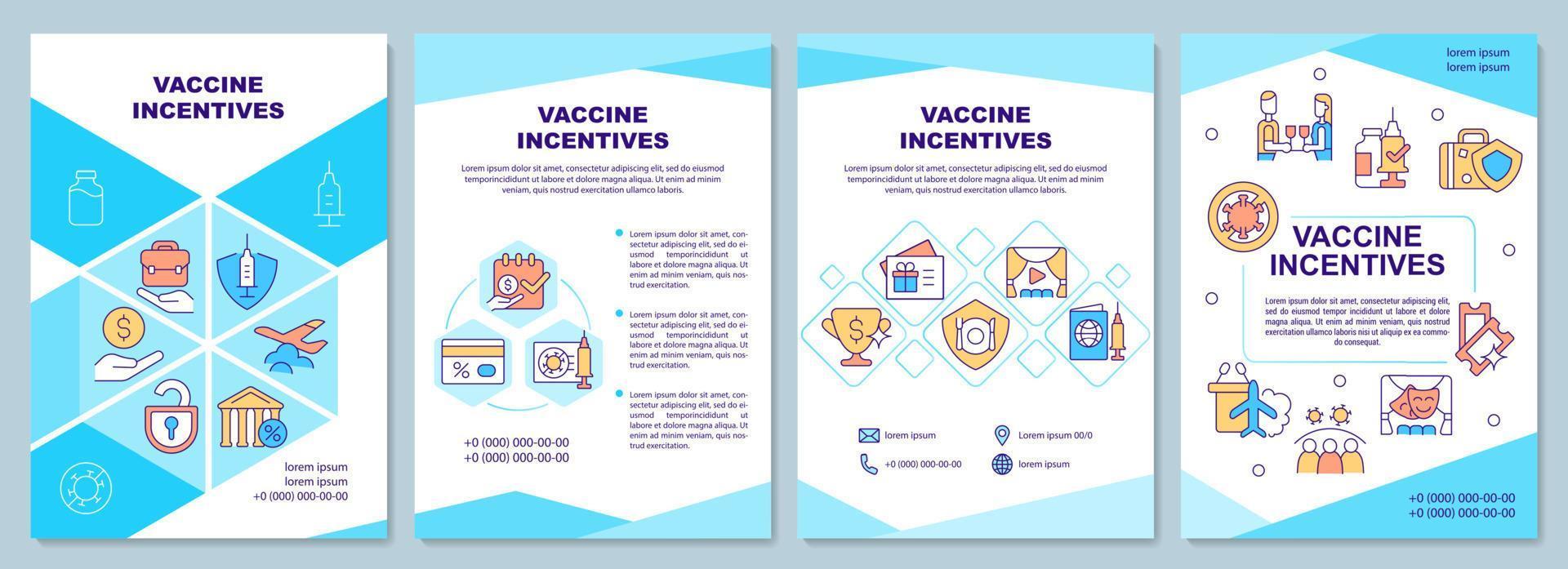 modello di brochure di incentivi per i vaccini. premi e bonus esclusivi. volantino, opuscolo, stampa depliant, copertina con icone lineari. layout vettoriali per presentazioni, relazioni annuali, pagine pubblicitarie