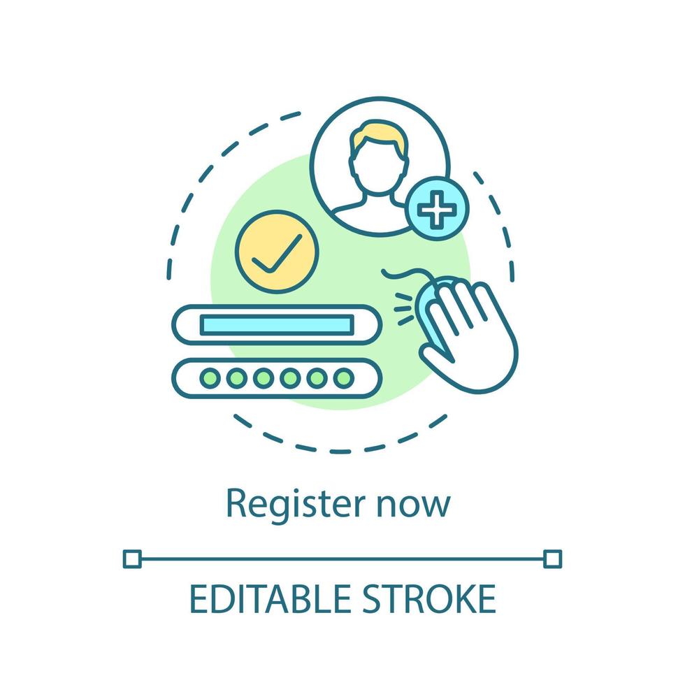 registrati ora icona del concetto. Accedere. Iscriviti. autorizzazione. illustrazione della linea sottile dell'idea di registrazione online. disegno di contorno isolato vettoriale. tratto modificabile vettore