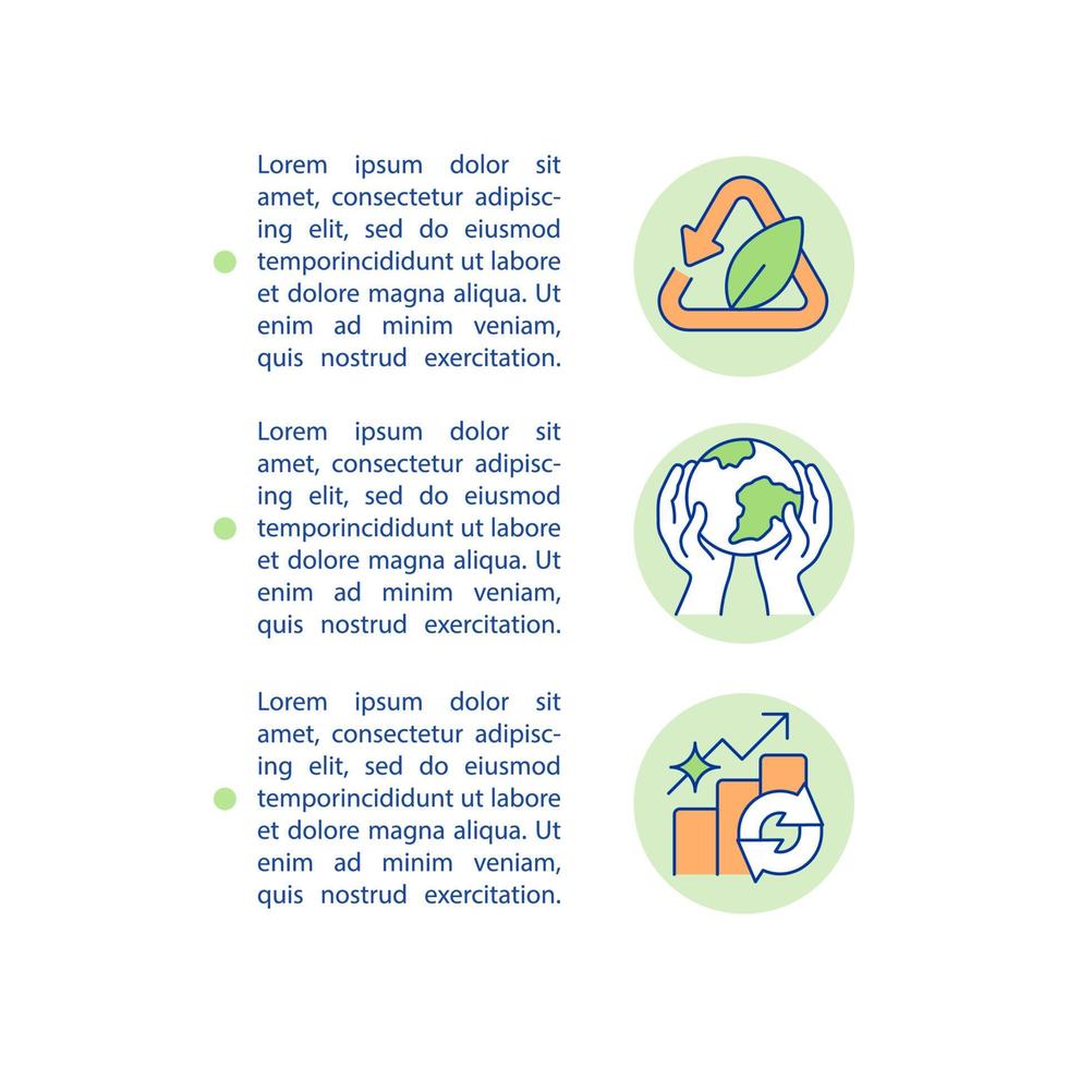 Icone della linea di concetto di protezione dell'ambiente con testo. modello vettoriale di pagina ppt con spazio di copia. brochure, rivista, elemento di design della newsletter. illustrazioni lineari di riciclaggio dei rifiuti su bianco