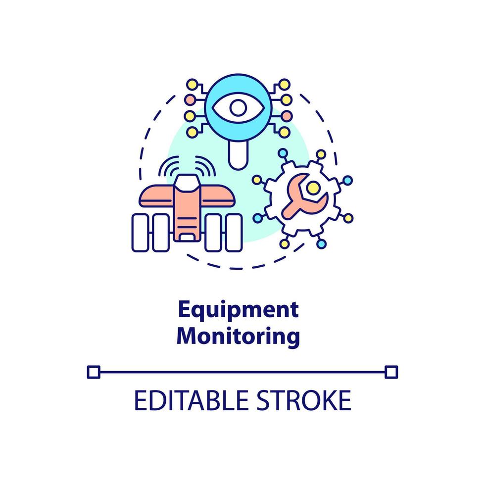 icona del concetto di monitoraggio delle apparecchiature. controllo del bestiame e delle piante idea astratta a distanza illustrazione al tratto sottile. disegno di contorno isolato. tratto modificabile. roboto-medium, una miriade di caratteri pro-grassetto utilizzati vettore