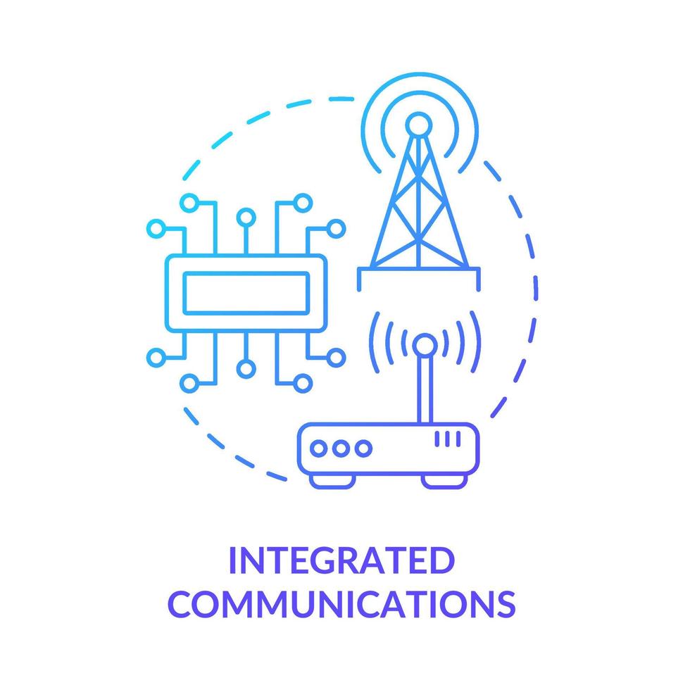 icona del concetto di gradiente blu delle comunicazioni integrate. illustrazione della linea sottile dell'idea astratta dei componenti del sistema della griglia intelligente. disegno di contorno isolato. roboto-medium, una miriade di caratteri pro-grassetto utilizzati vettore