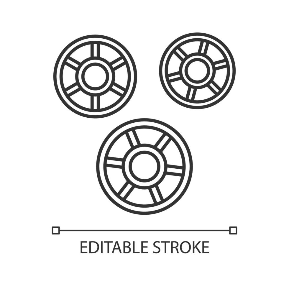 icona lineare a rotelle. pasta a forma di ruote di carro. tagliatelle crude crude. cucina tradizionale italiana. illustrazione al tratto sottile. simbolo di contorno. disegno di contorno isolato vettoriale. tratto modificabile vettore