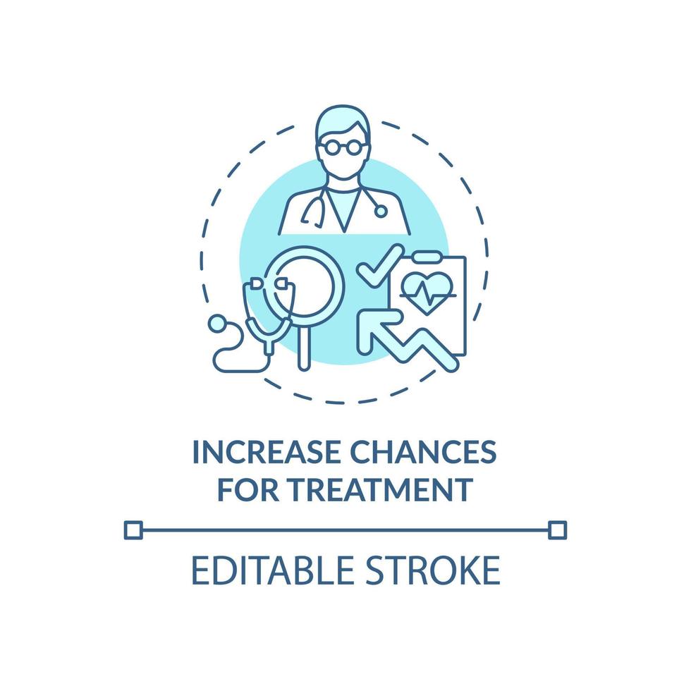 aumentare le possibilità di trattamento icona blu concetto. illustrazione di linea sottile di idea astratta di controllo annuale. assistenza sanitaria. visita medica annuale. disegno a colori di contorno isolato vettoriale. tratto modificabile vettore