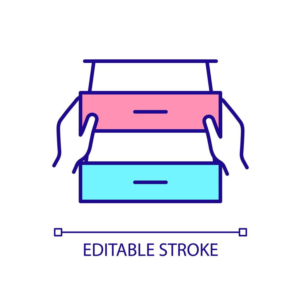 controllo dell'icona del colore rgb dei cassetti. soluzioni di archiviazione. organizzazione di prodotti e vestiti. mobili per ufficio. illustrazione vettoriale isolata. semplice disegno a tratteggio pieno. tratto modificabile. carattere arial utilizzato