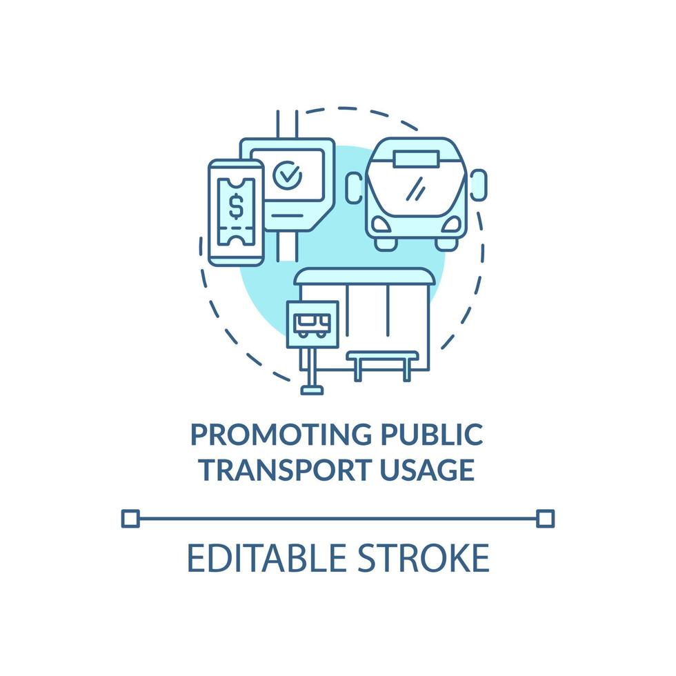 promozione dell'icona del concetto di utilizzo del trasporto pubblico. illustrazione di linea sottile di idea astratta di iniziativa comune. riduzione dell'uso dell'auto in città. disegno a colori di contorno isolato vettoriale. tratto modificabile vettore