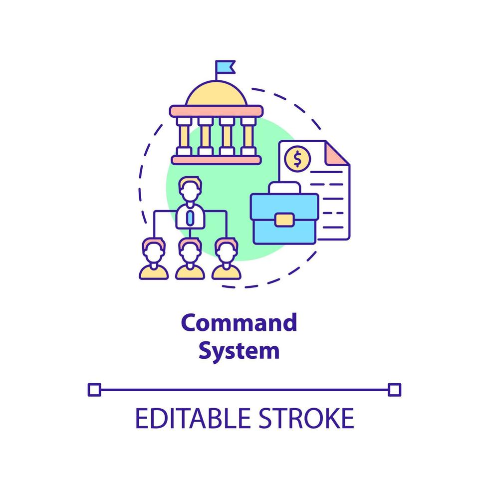 icona del concetto di sistema di comando. economia pianificata. tipi di sistemi economici illustrazione al tratto sottile dell'idea astratta. disegno di contorno isolato. tratto modificabile. arial, una miriade di caratteri pro-grassetto utilizzati vettore