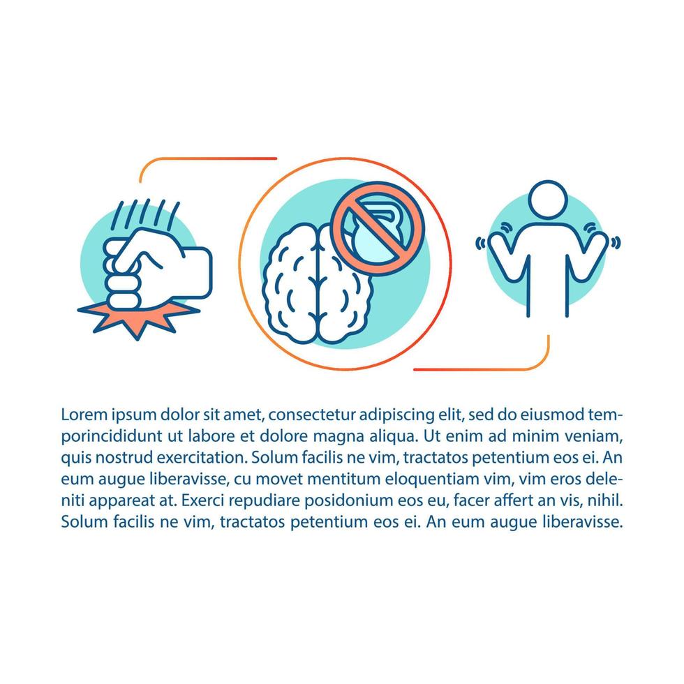 illustrazione lineare del concetto di superamento dello stress. emozioni, gestione dei sentimenti. controllo della rabbia, allenamento. articolo, brochure, pagina di una rivista. icone di linea sottile con testo. disegno di stampa. disegno di contorno vettoriale