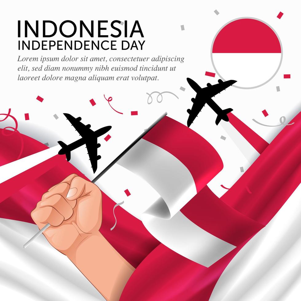 anniversario giorno dell'indipendenza indonesia. banner, biglietto di auguri, design volantino. disegno del modello di poster vettore