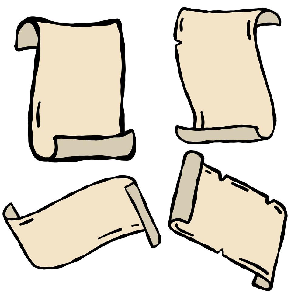 vecchia carta. papiro bianco per il testo. documento antico. modello di cartone animato di schizzo. vettore