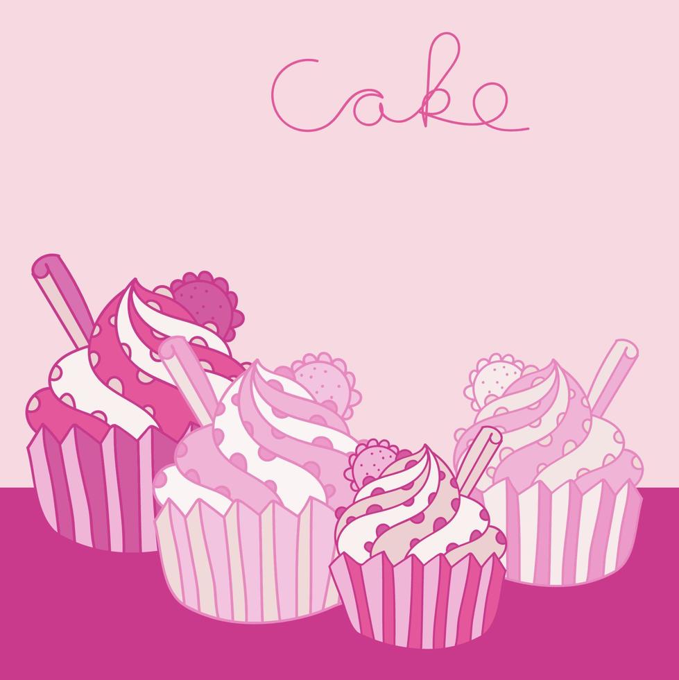 carta con dolci di doodle del fumetto con cannella, cioccolato e biscotto isolati su sfondo rosa. vettore