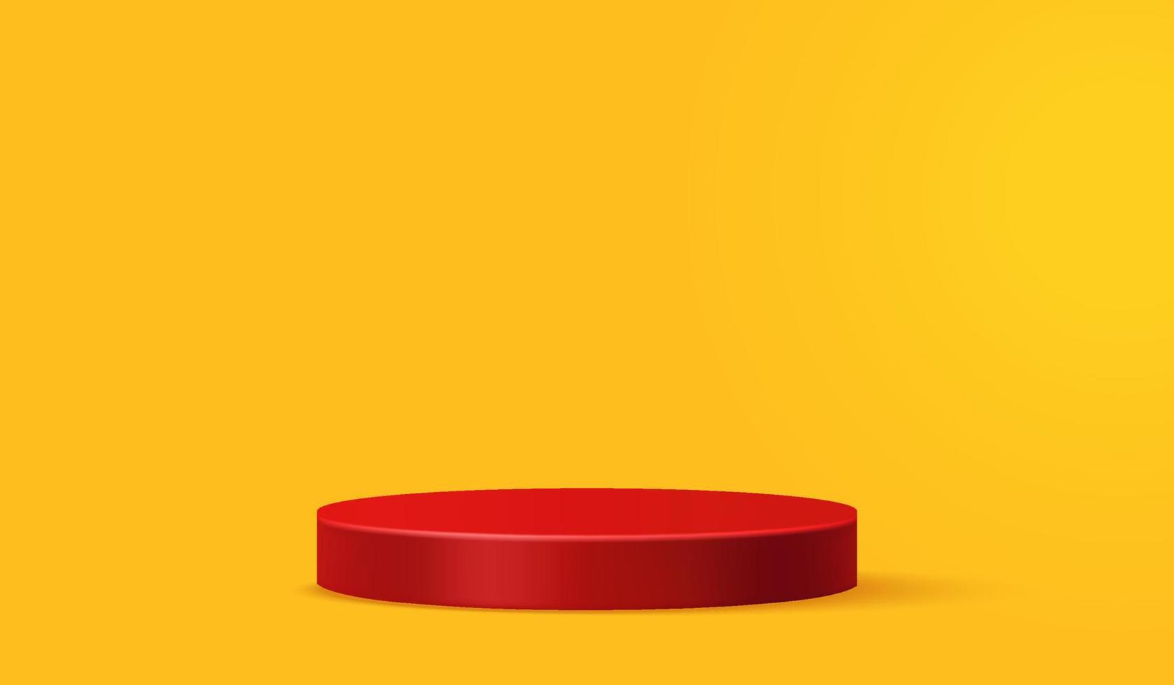 pubblicità del piedistallo del podio rosso per la visualizzazione del prodotto su uno studio vuoto, forma cilindrica per la presentazione del prodotto vettore