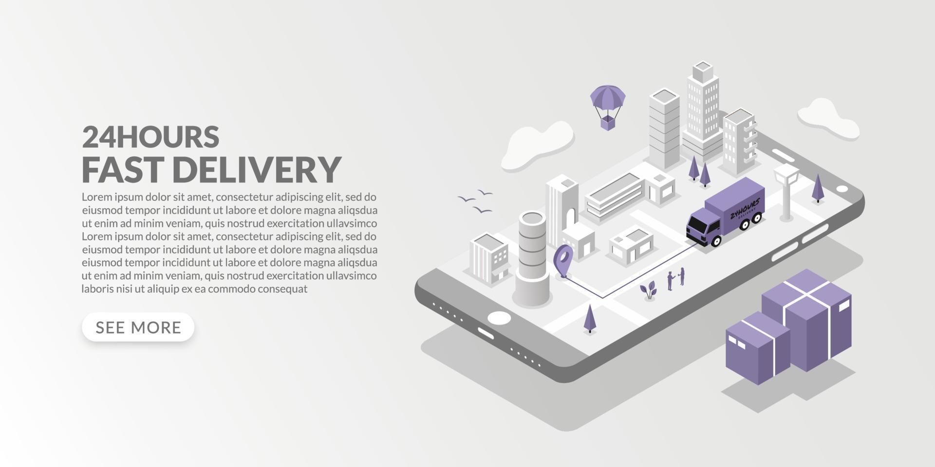 servizio di consegna veloce in design sometrico, concetto di logistica online vettore