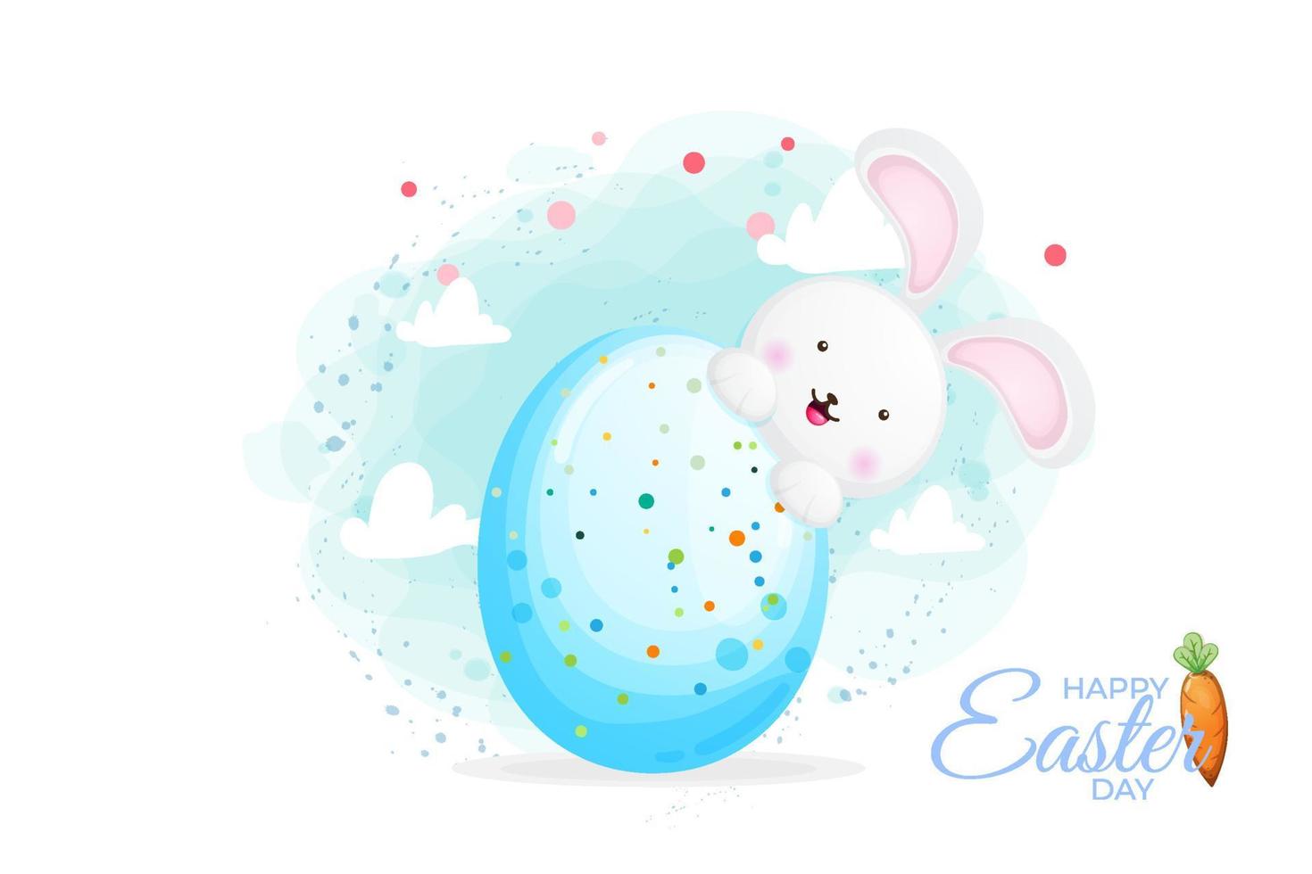 felice giorno di pasqua testo orizzontale e uovo di Pasqua decorazione banner con sfondo simpatico coniglietto vettore