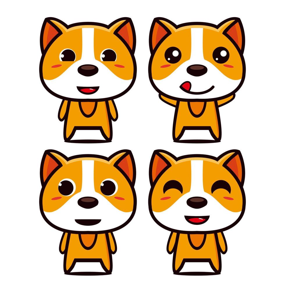 collezione di set di simpatici cani mascotte design. Isolato su uno sfondo bianco. simpatico personaggio mascotte logo idea bundle concept vettore