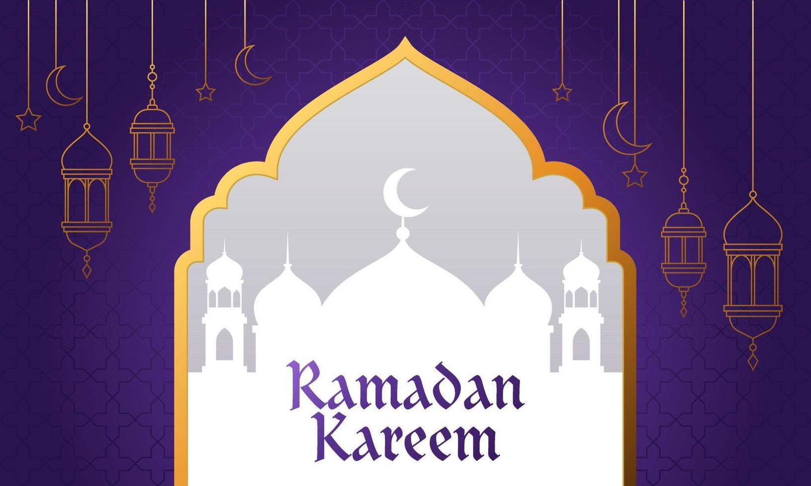 illustrazione vettoriale di ramadan kareem con silhouette moschea e ornamento arabo. adatto per elemento di design di biglietto di auguri, banner e modello di poster.