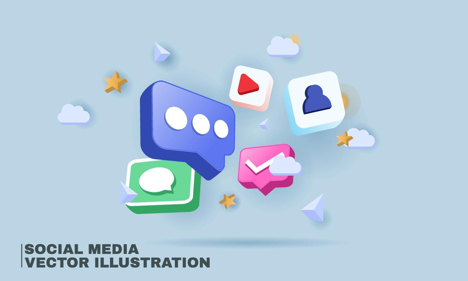 illustrazione di comunicazione online della piattaforma social media 3d creativa vettore