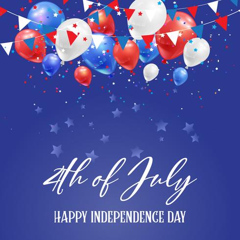 4 luglio sfondo Independence Day con palloncini e coriandoli vettore