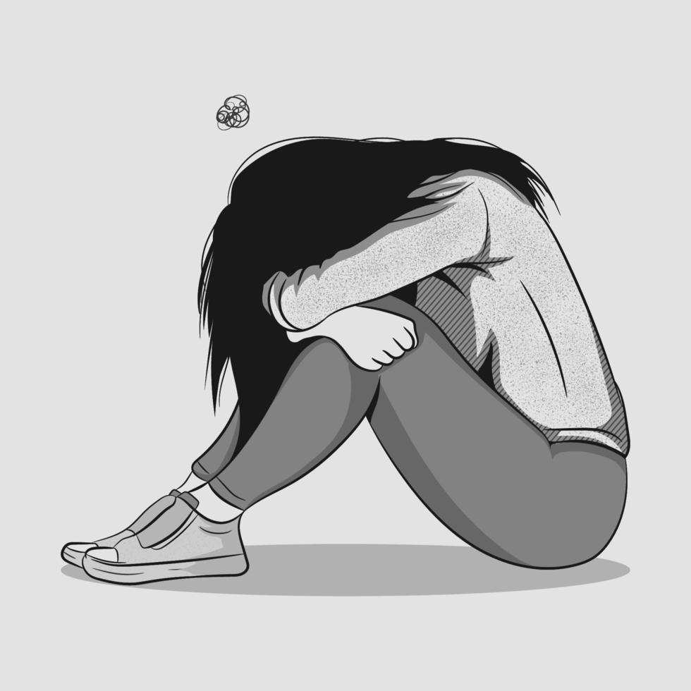 illustrazione vettoriale ragazza triste
