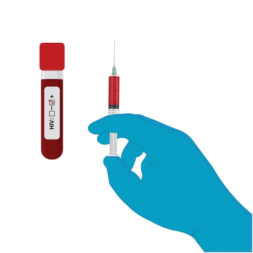 un kit per il test dell'hiv con una provetta di laboratorio per l'analisi del sangue. illustrazione vettoriale