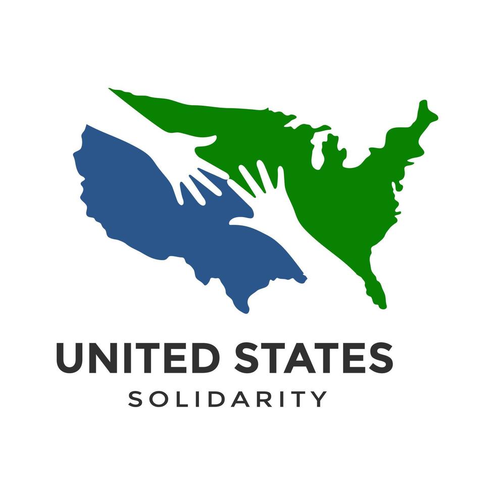 modello di logo di vettore di solidarietà degli stati uniti. questo disegno usa la mappa e il simbolo della mano. adatto alla comunità.