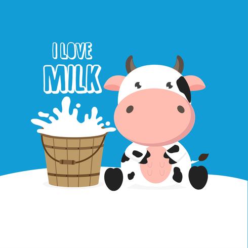 Mucca carina con secchio del latte. Illustrazione vettoriale