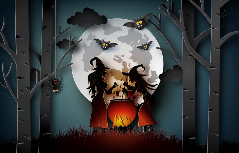 Arte di carta di felice halloween vettore