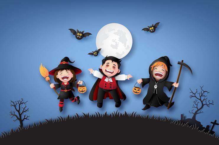 bambini in costumi di halloween. vettore